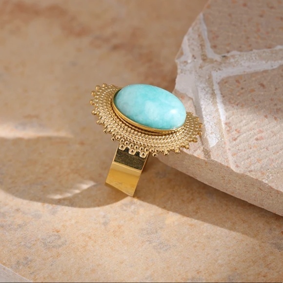 18K Gold Plated Natural Tianhe Stone Ring - Picture 2 of 9